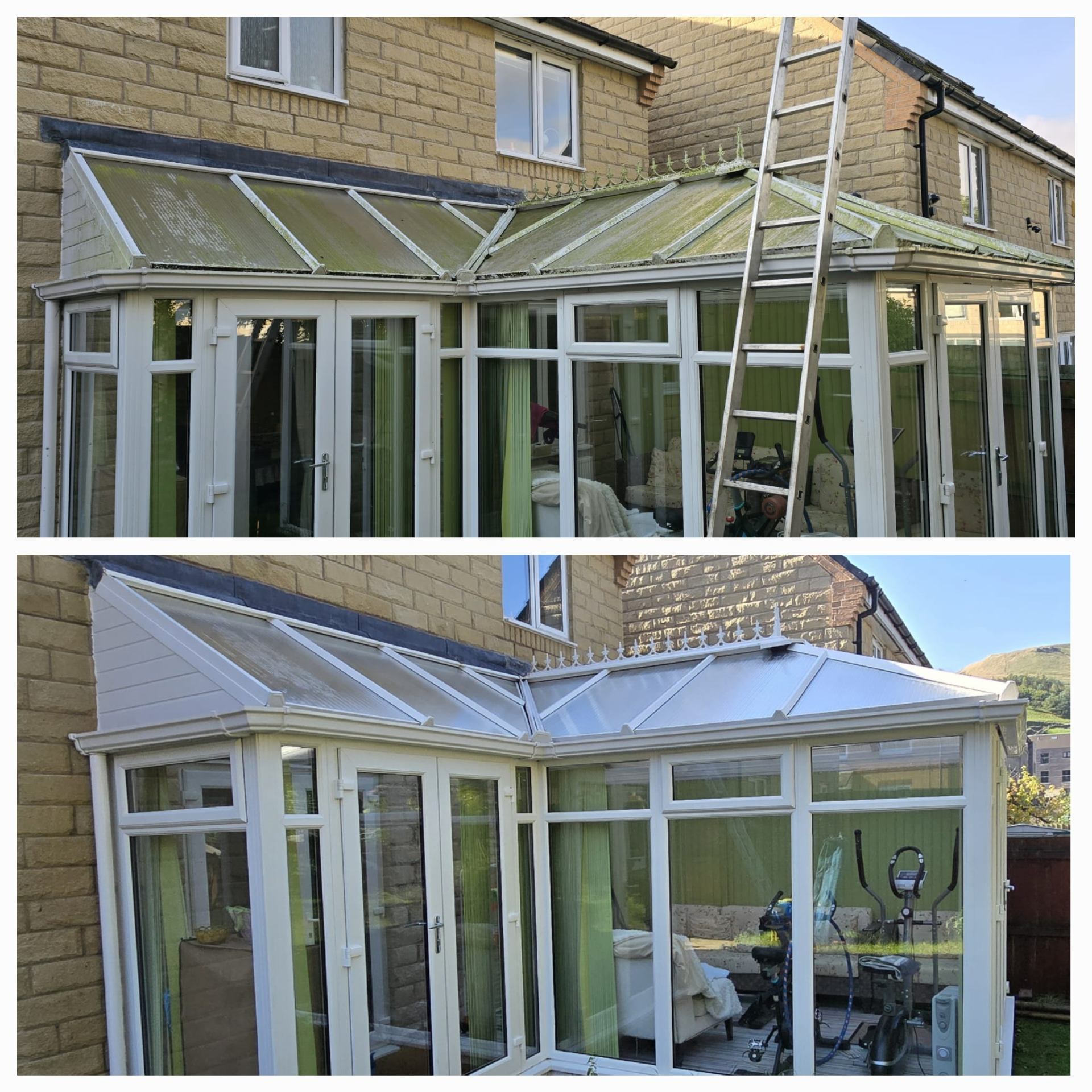 Conservatory Cleaning before and after in Rossendale - PW Gutter Cleans