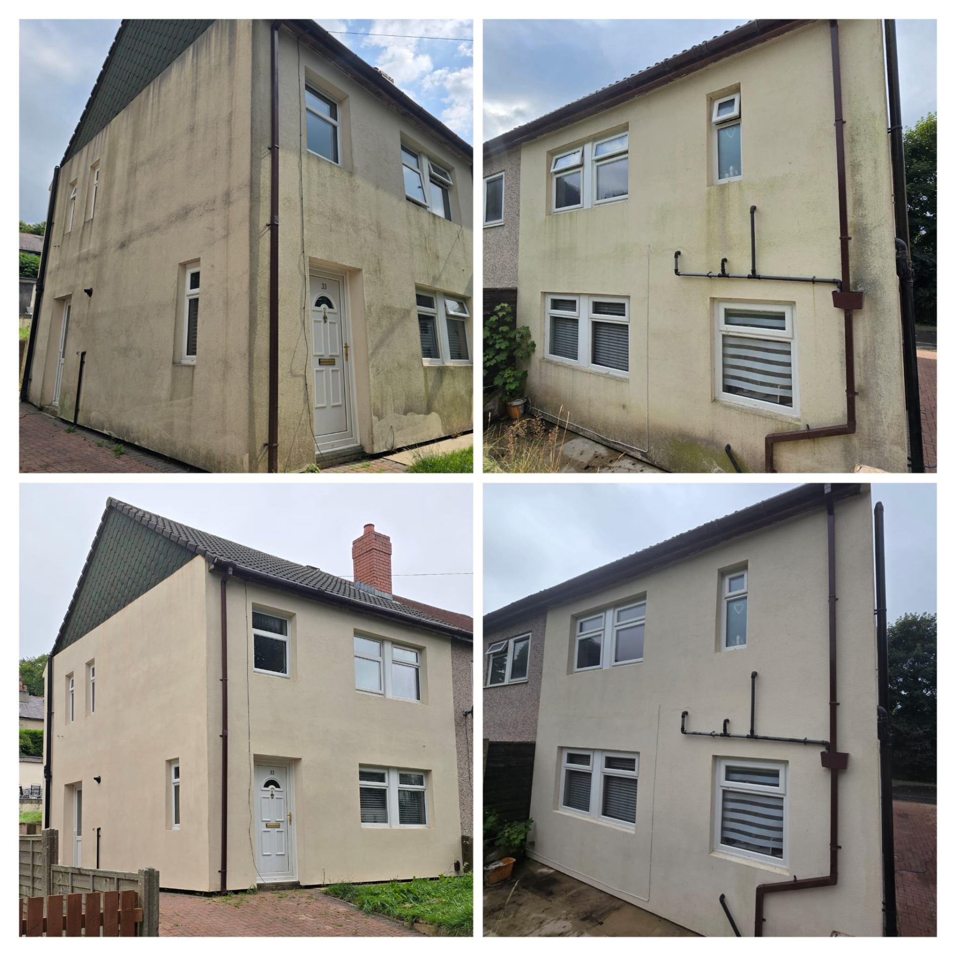 Render Cleaning before and after in Rossendale - PW Gutter Cleans